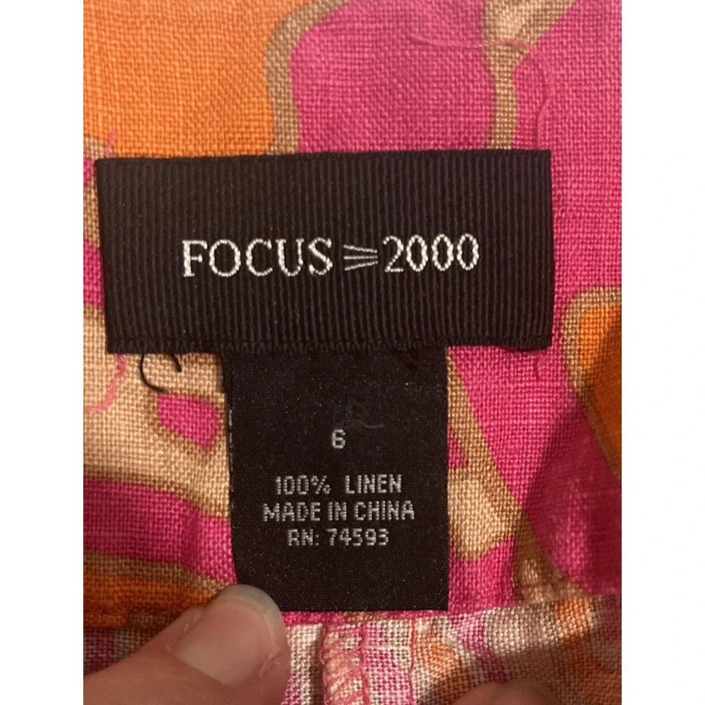 Focus 2000 Women's Linen Pink Brown Orange Abstract Skirt 6 Colorful Eclectic - Picture 7 of 12